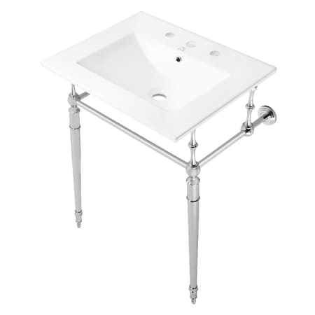 Fauceture 24" Console Sink with Brass Legs (8", 3 Hole), White/Polished Chrome KVPB24187W8CP